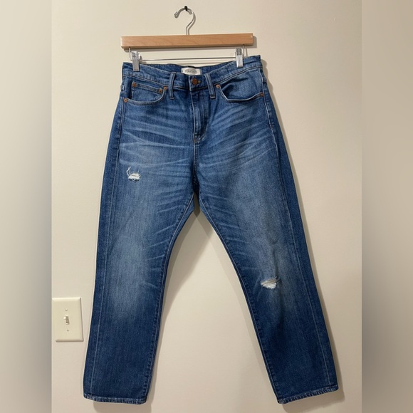 Madewell Medium Wash Straight Crop Frayed Denim Jeans Size 30 - Picture 3 of 10